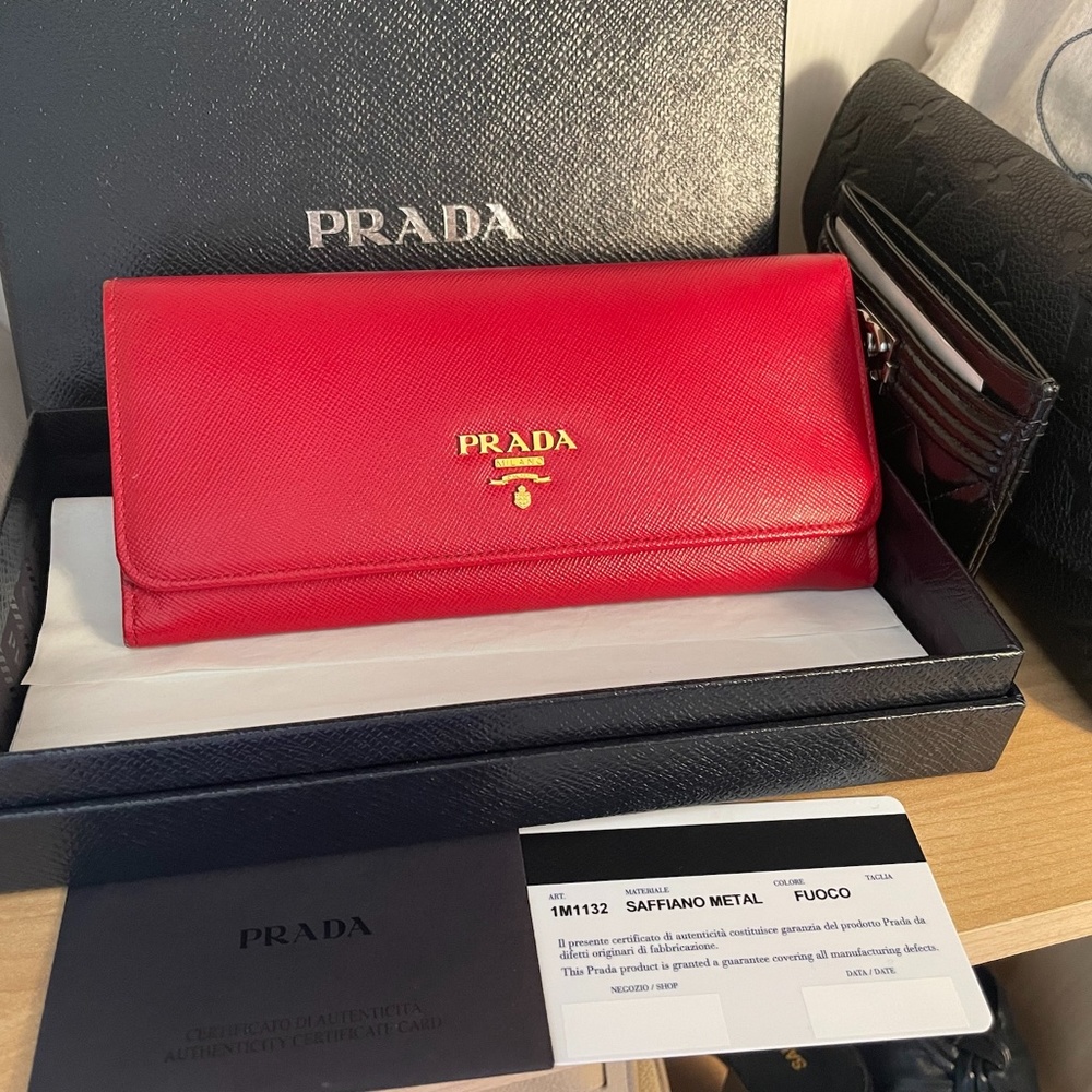 Red Saffiano Leather Prada Wallet